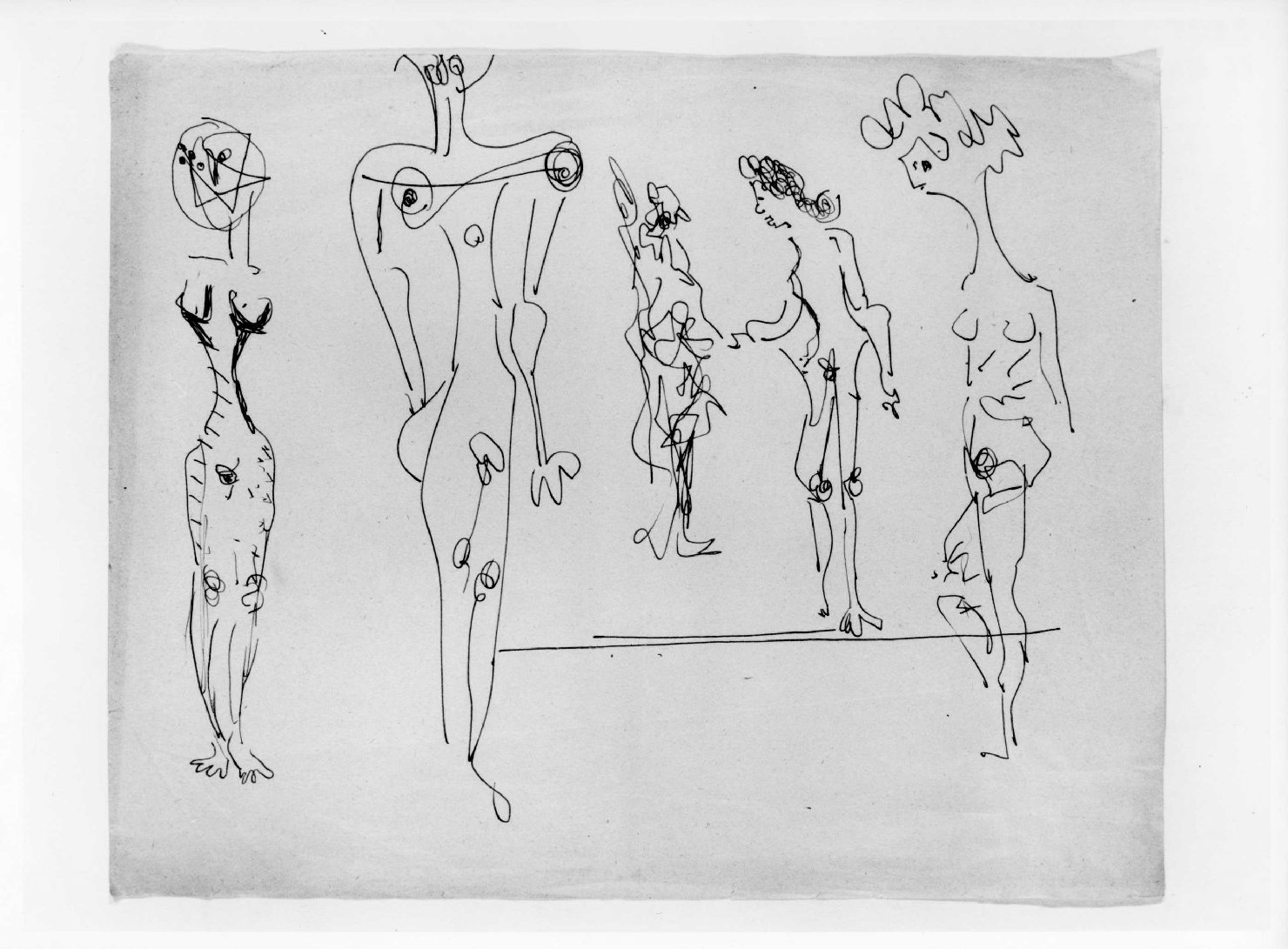figure maschili e femminili (disegno) di Scarpa Carlo (sec. XX)