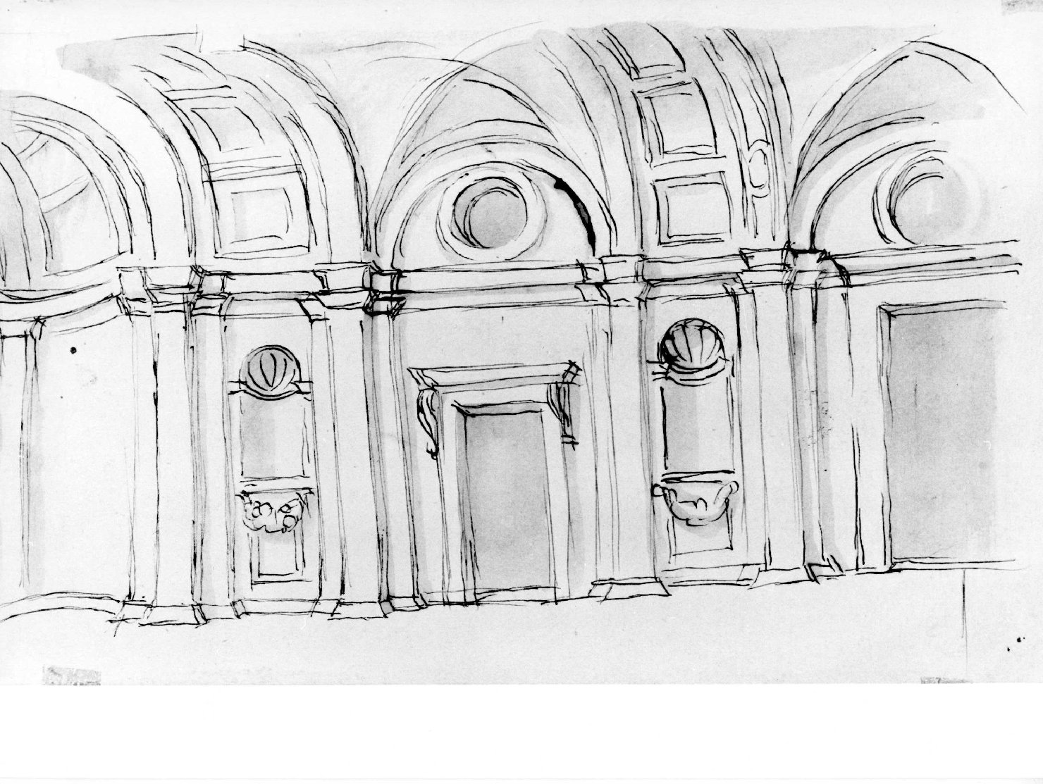 veduta del vestibolo della chiesa di San Benedetto in Polirone (disegno) di Farinati Paolo (sec. XVI)