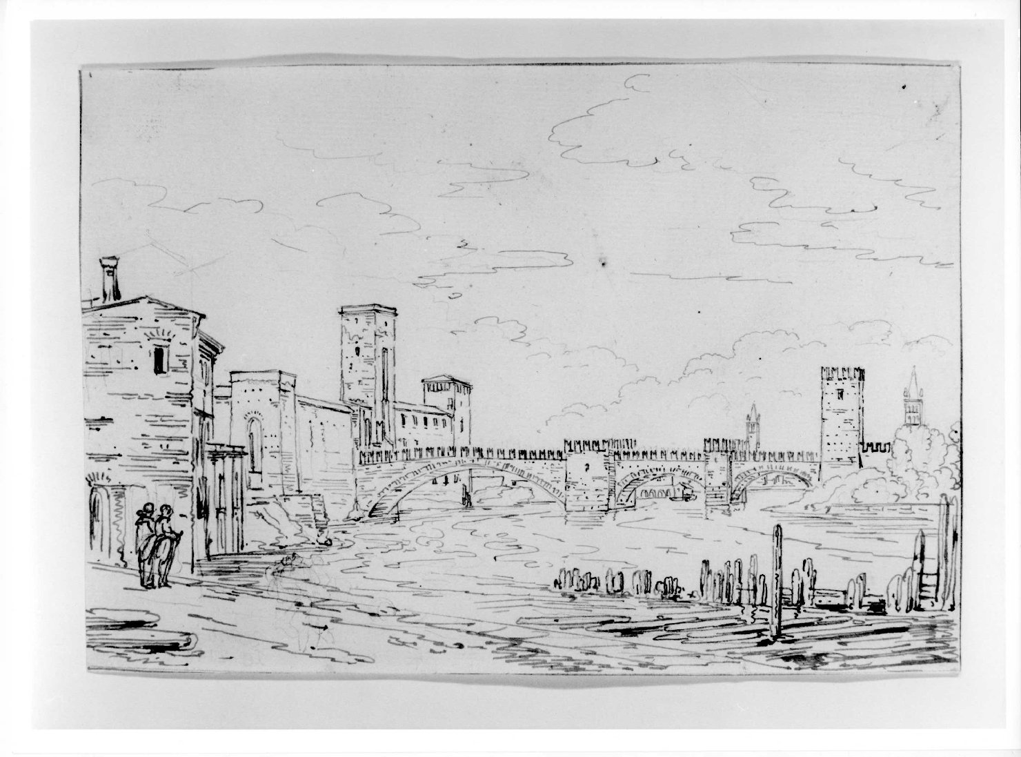 ponte di Castelvecchio a Verona (disegno) di Ronzoni Pietro (sec. XIX)