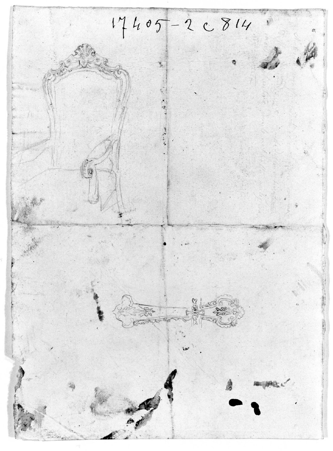 poltrona, crocifisso (disegno) di Recchia Angelo (attribuito) (metà sec. XIX)