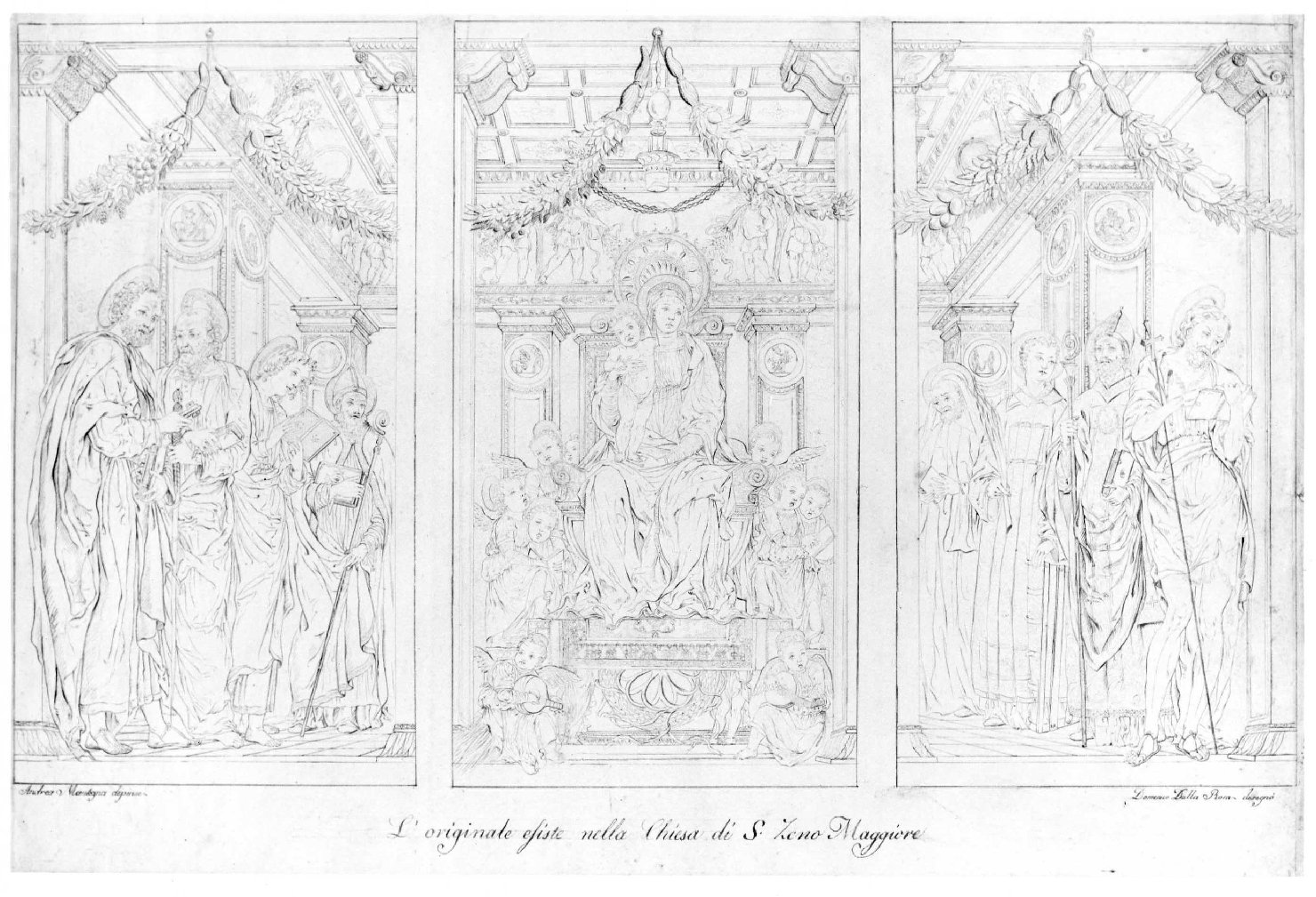 Pala di San Zeno, Madonna con Bambino in trono tra santi (disegno) di Dalla Rosa Domenico (sec. XIX)