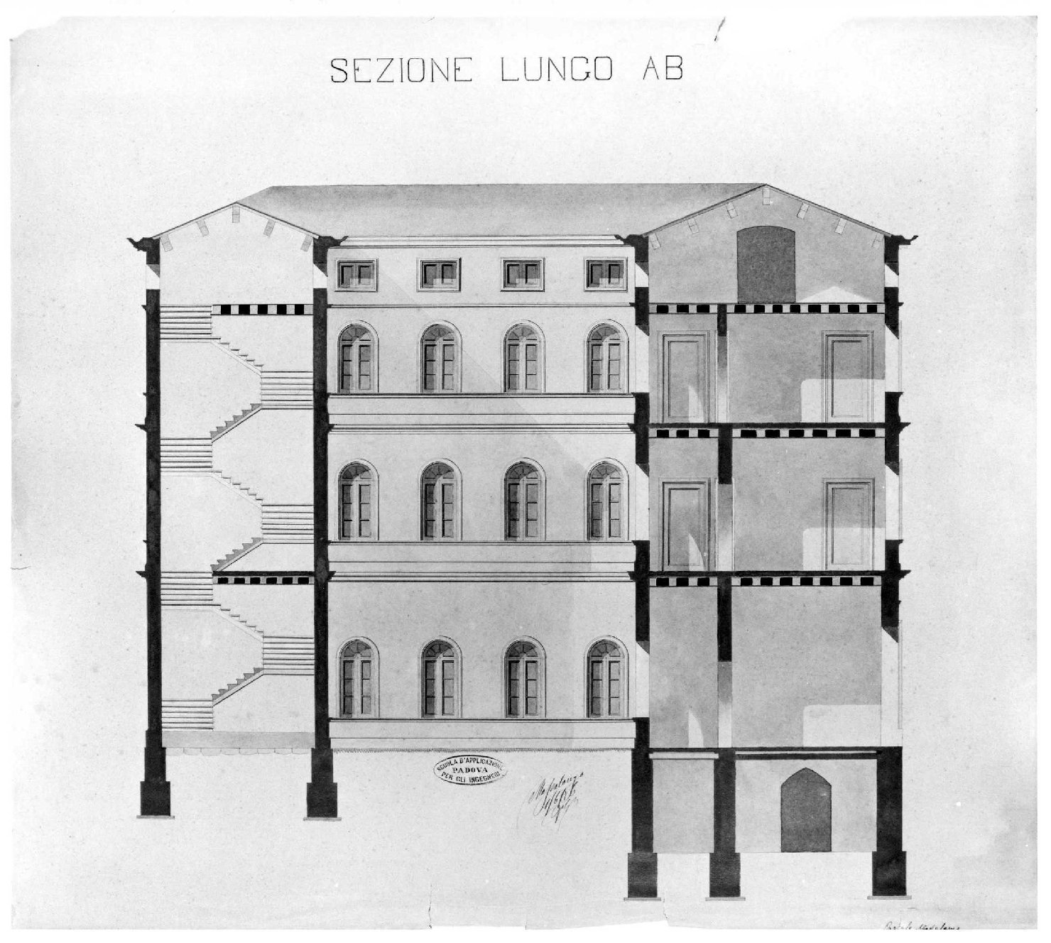 sezione di edificio (disegno, serie) di Massalongo Pietro Orseolo (sec. XIX)