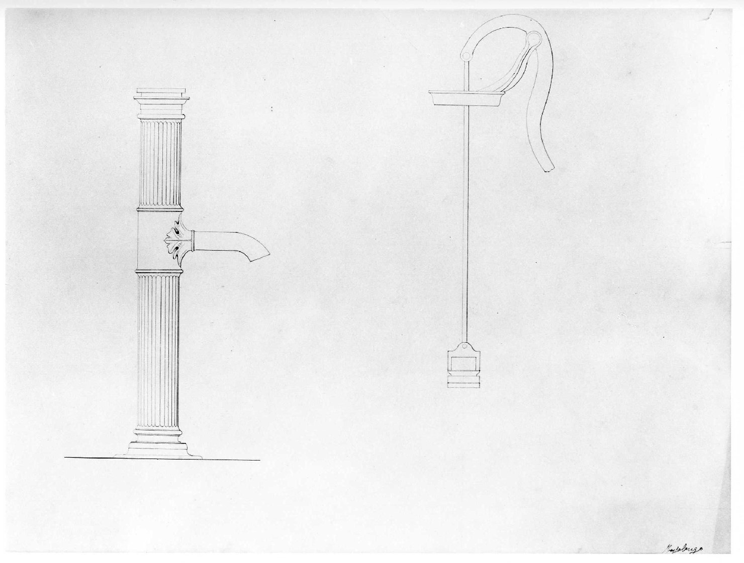 fontana e pompa (disegno) di Massalongo Pietro Orseolo (secc. XIX/ XX)