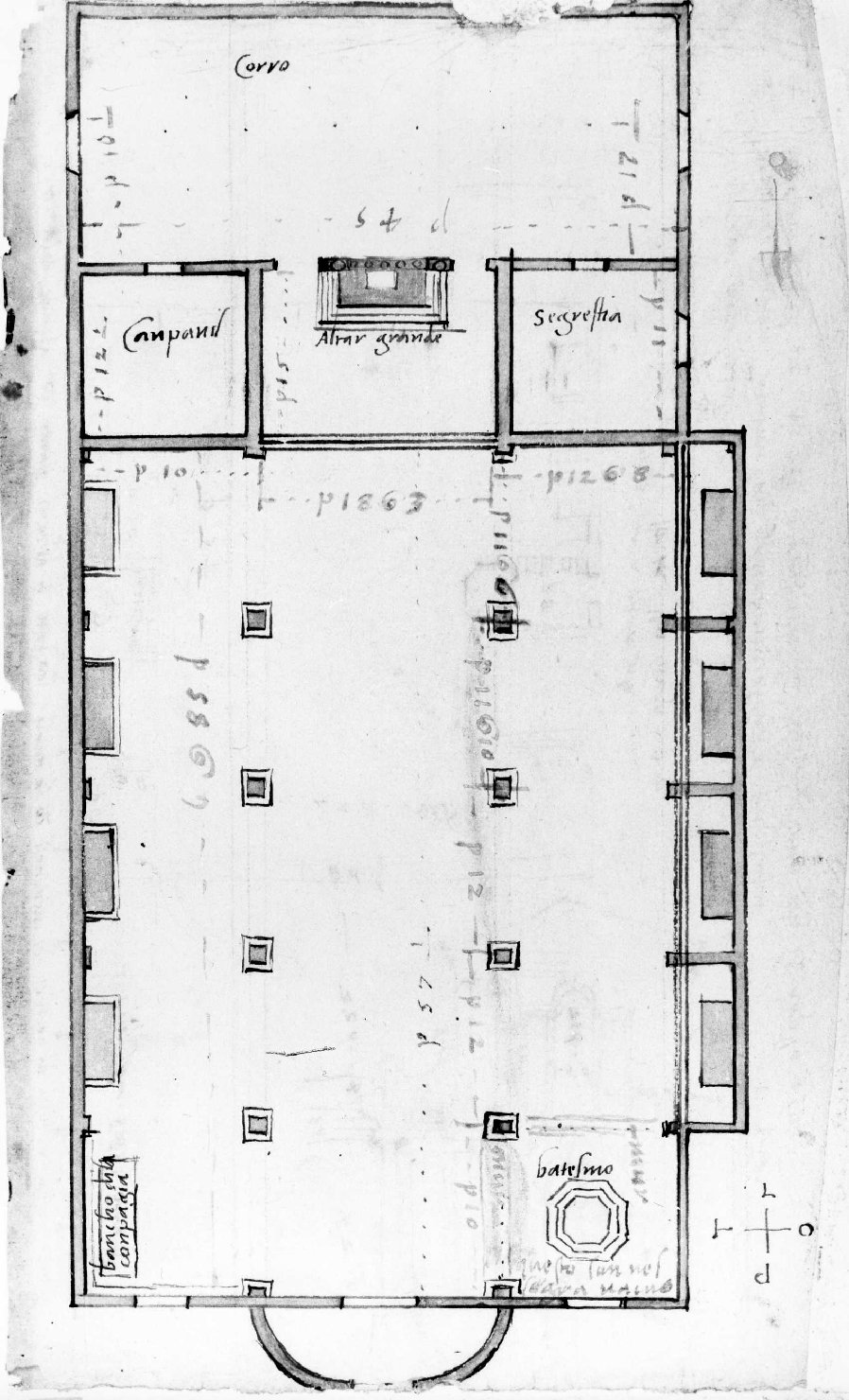 pianta della chiesa di Padenghe (disegno, serie) di Farinati Paolo (sec. XVI)