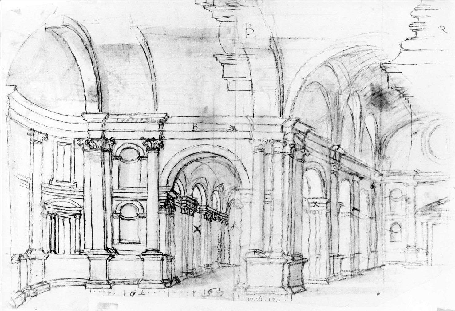 veduta dell'interno della chiesa di San Giorgio Maggiore a Venezia (disegno) di Farinati Paolo (sec. XVI)