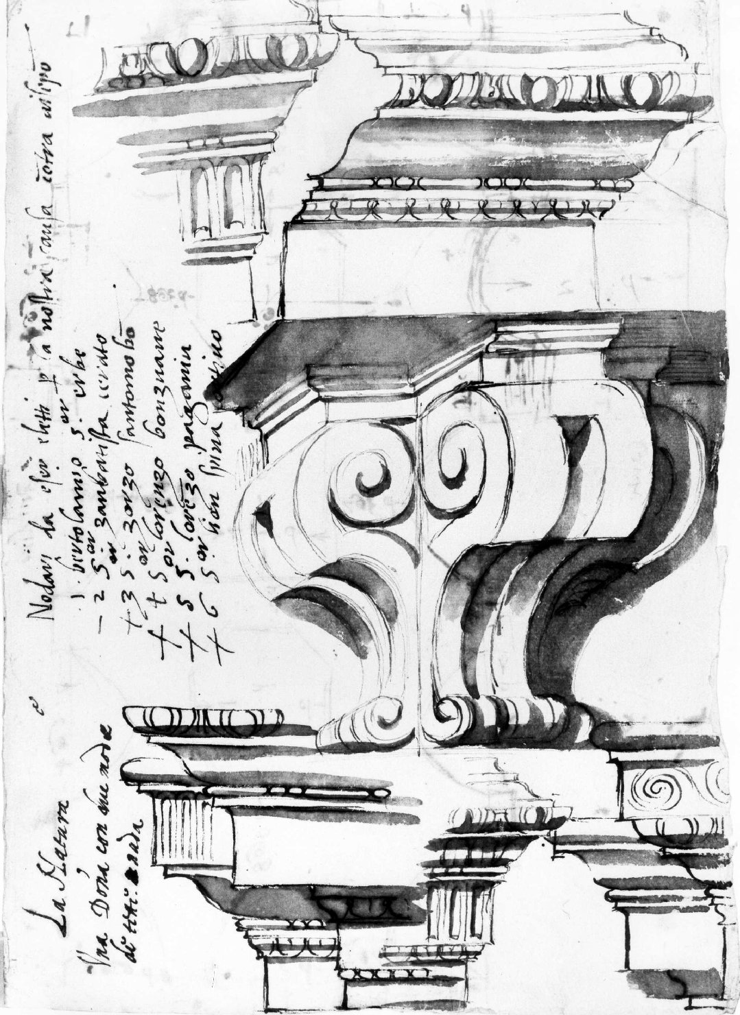 elementi architettonici (disegno, serie) di Farinati Paolo (sec. XVI)