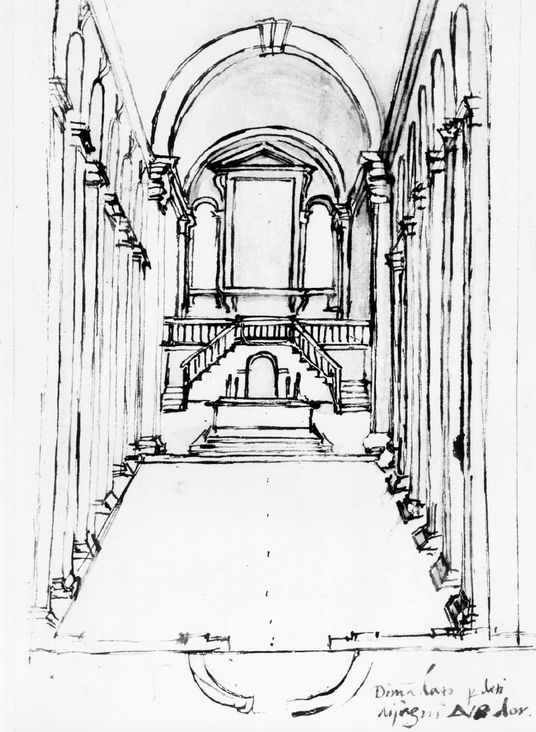 veduta della navata centrale della chiesa di Padenghe (disegno, serie) di Farinati Paolo (sec. XVI)