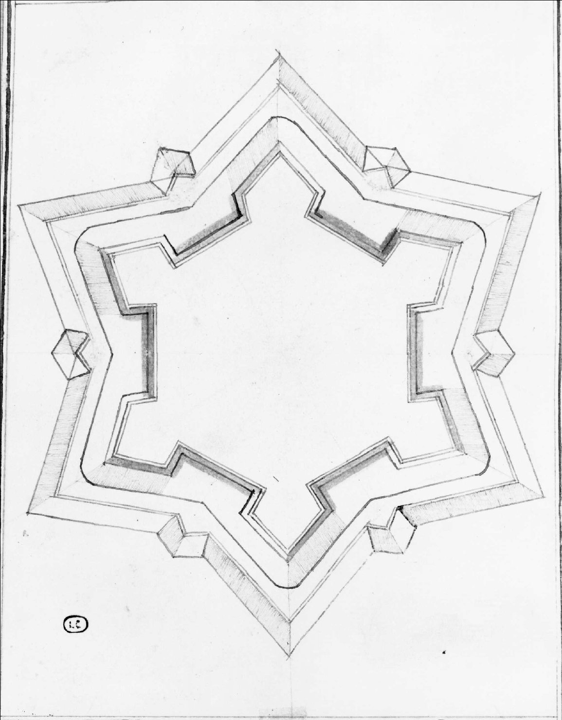 pianta di fortezza (disegno) di Farinati Paolo (bottega) (seconda metà sec. XVI)