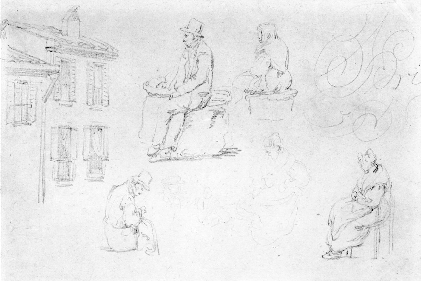 figure maschili e femminili (disegno) di Recchia Angelo (seconda metà sec. XIX)