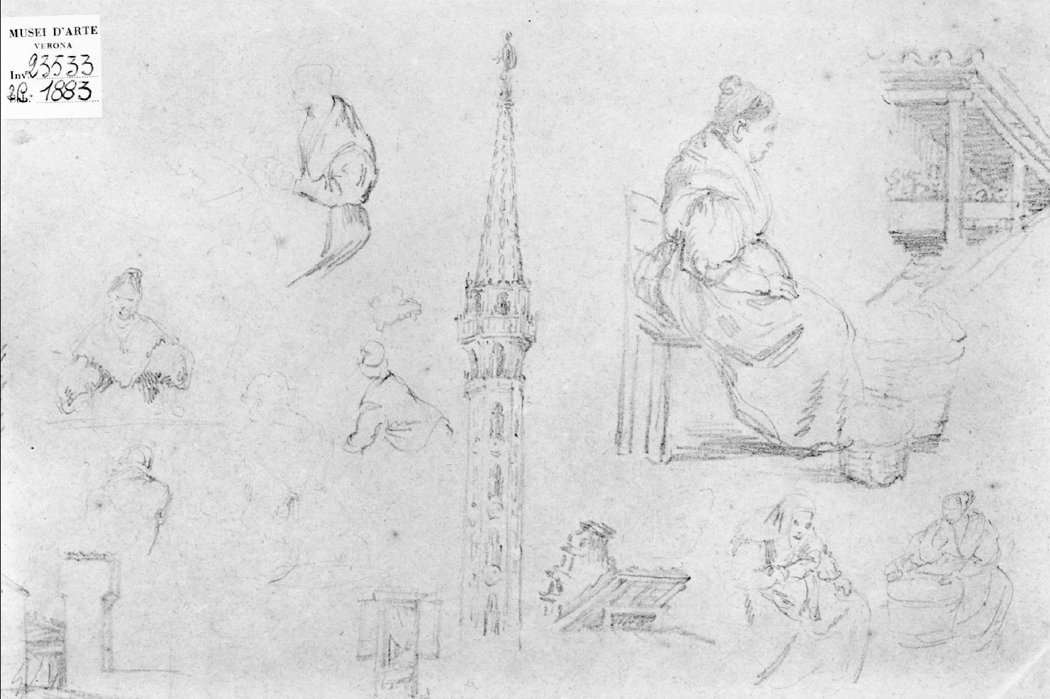 figure maschili e femminili (disegno) di Recchia Angelo (seconda metà sec. XIX)