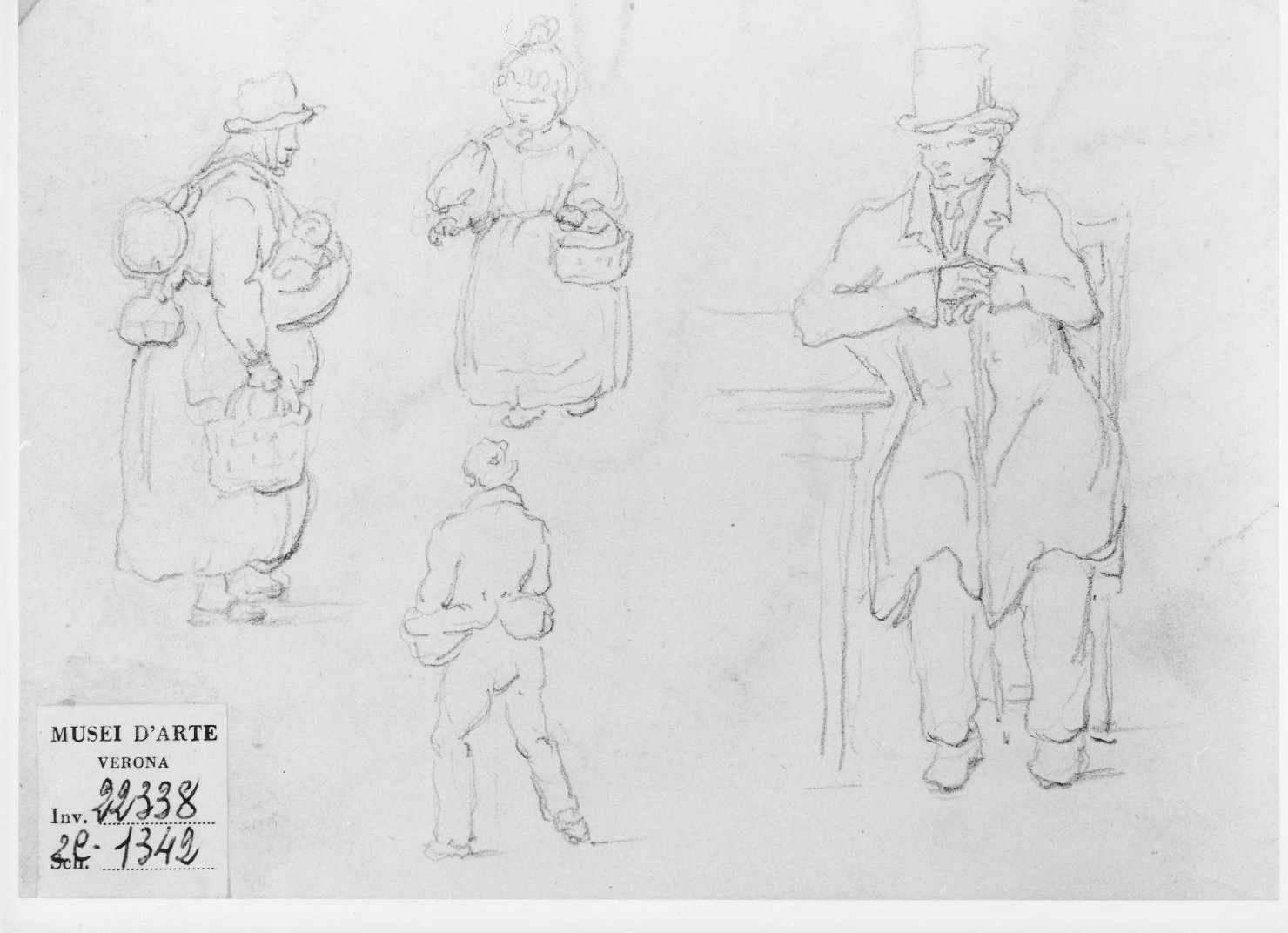 figure maschili e femminili (disegno) di Recchia Angelo (seconda metà sec. XIX)