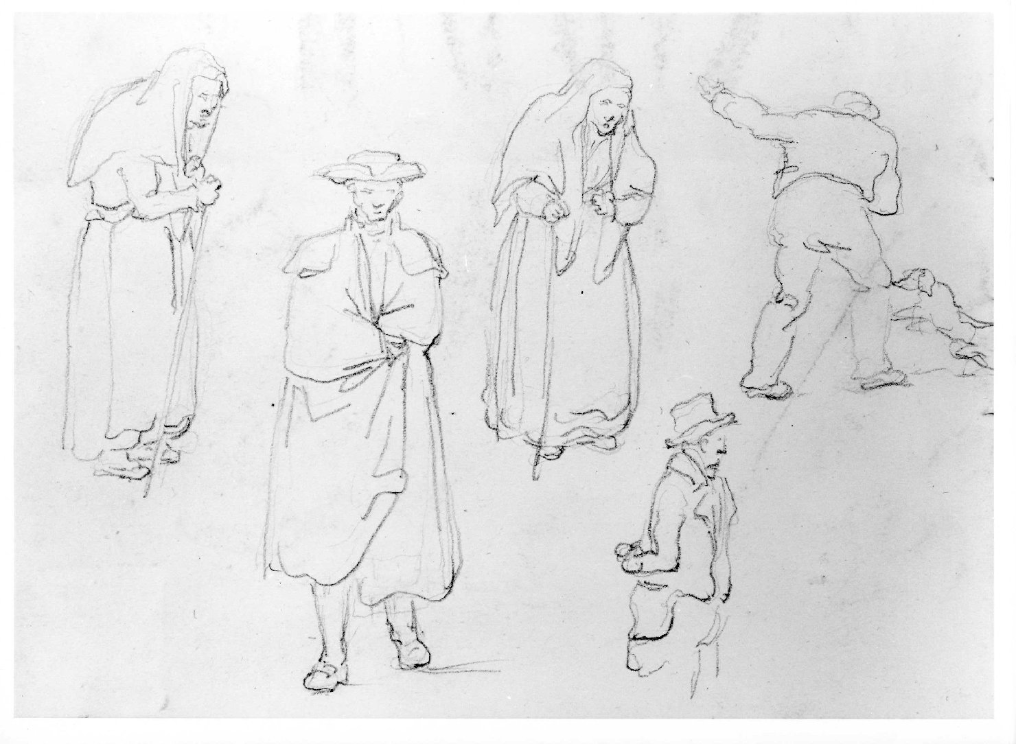 figure maschili e femminili (disegno) di Recchia Angelo (seconda metà sec. XIX)