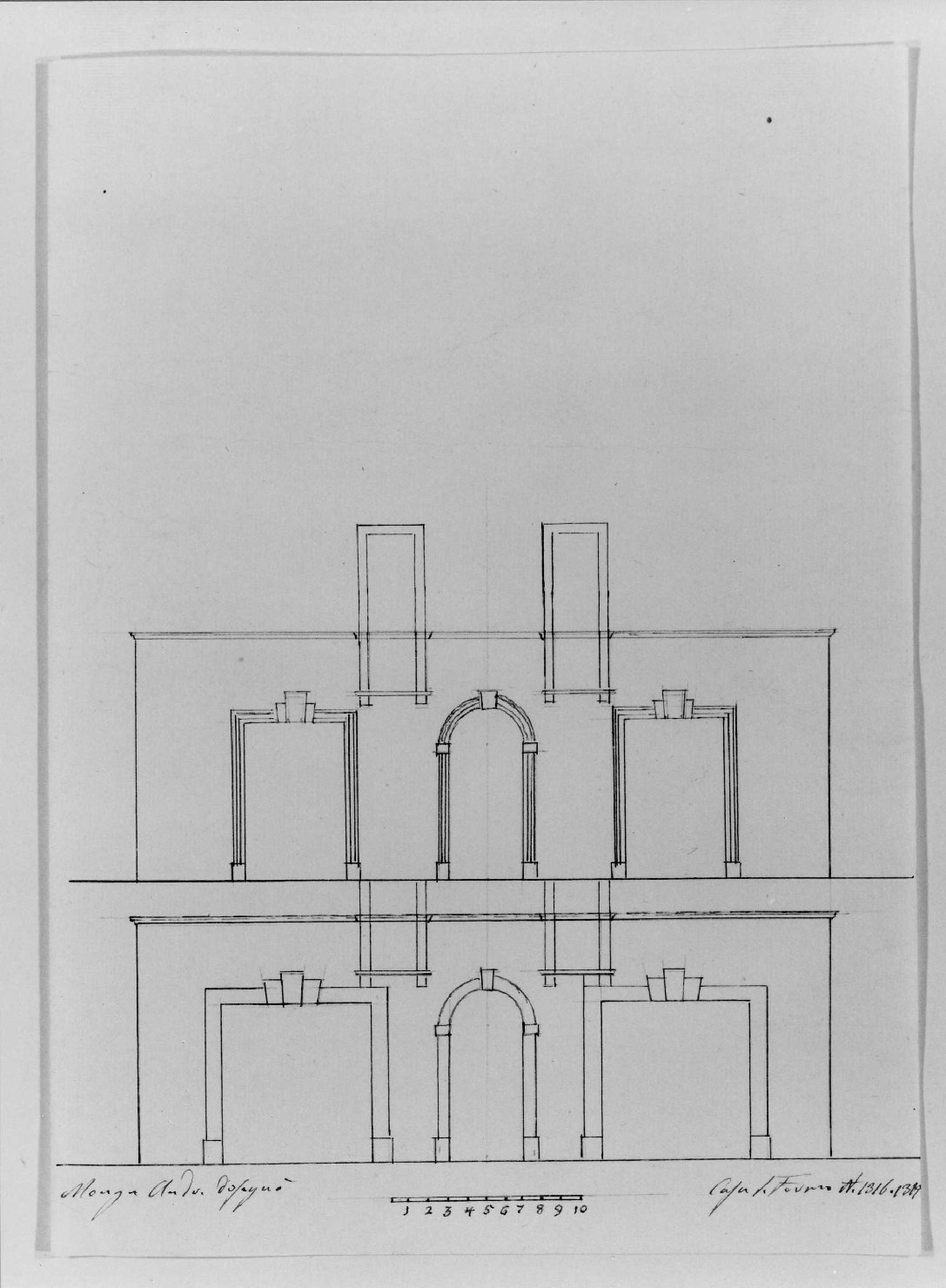 prospetto di edificio (disegno) di Monga Andrea (prima metà sec. XIX)