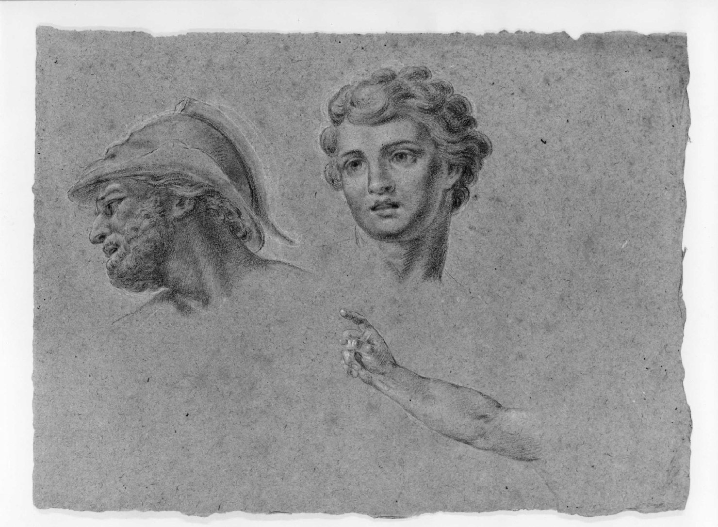 testa di giovane, testa di guerriero, braccio (disegno) di Cartolari Fabrizio (secc. XVIII/ XIX)