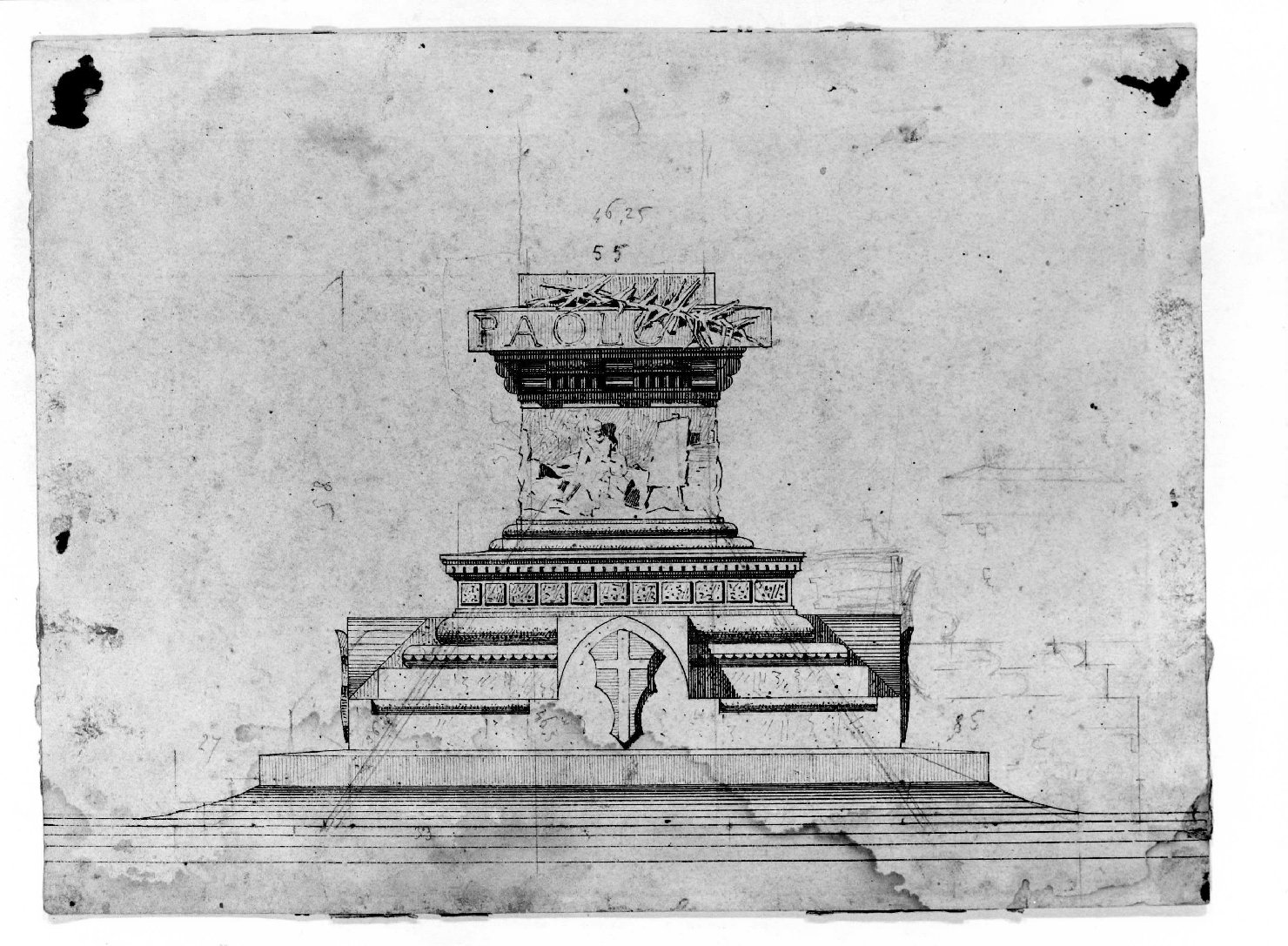 base di monumento (disegno) di Cristani Romeo (fine/inizio secc. XIX/ XX)