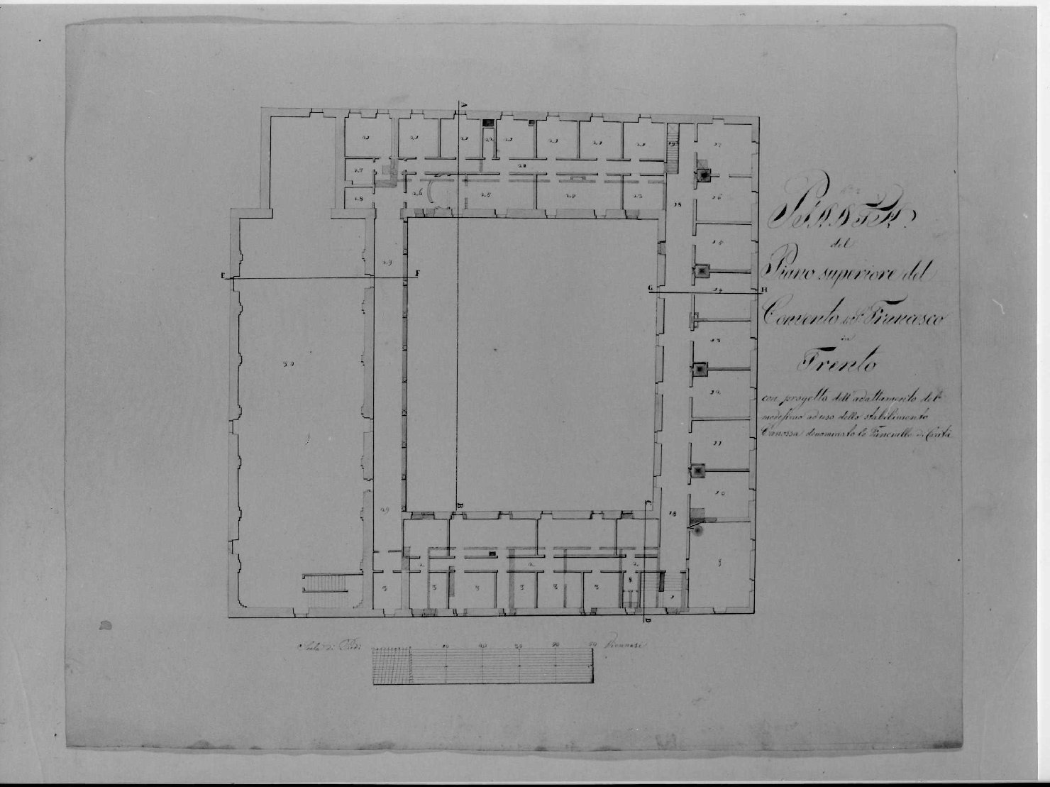 pianta del convento di San Francesco a Trento (disegno, serie) di Avesani Gaetano (prima metà sec. XIX)