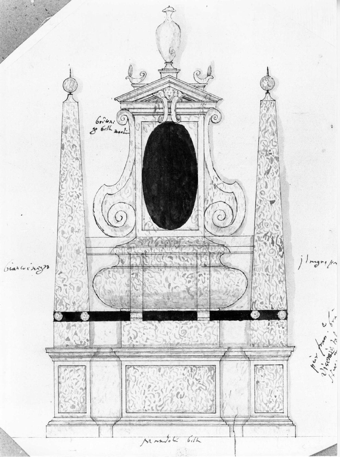 monumento funerario (disegno) di Farinati Paolo (bottega) (sec. XVI)