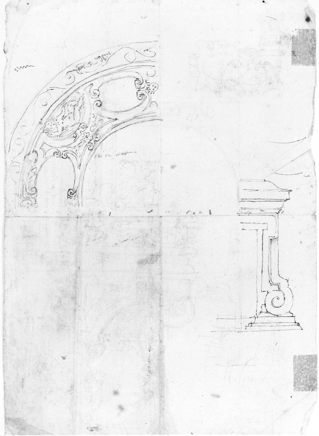 motivi decorativi e camino (disegno) di Farinati Paolo (seconda metà sec. XVI)