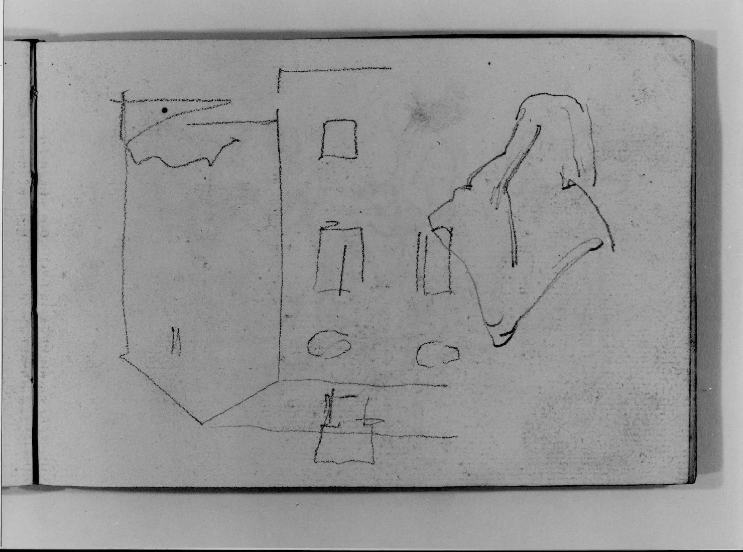 testa di donna e edificio (disegno, serie) di Canella Carlo (prima metà sec. XIX)