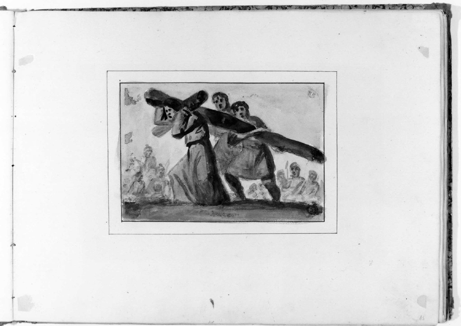 Cristo aiutato da Simone il Cireneo a portare la croce (disegno, serie) di Recchia Angelo (metà sec. XIX)