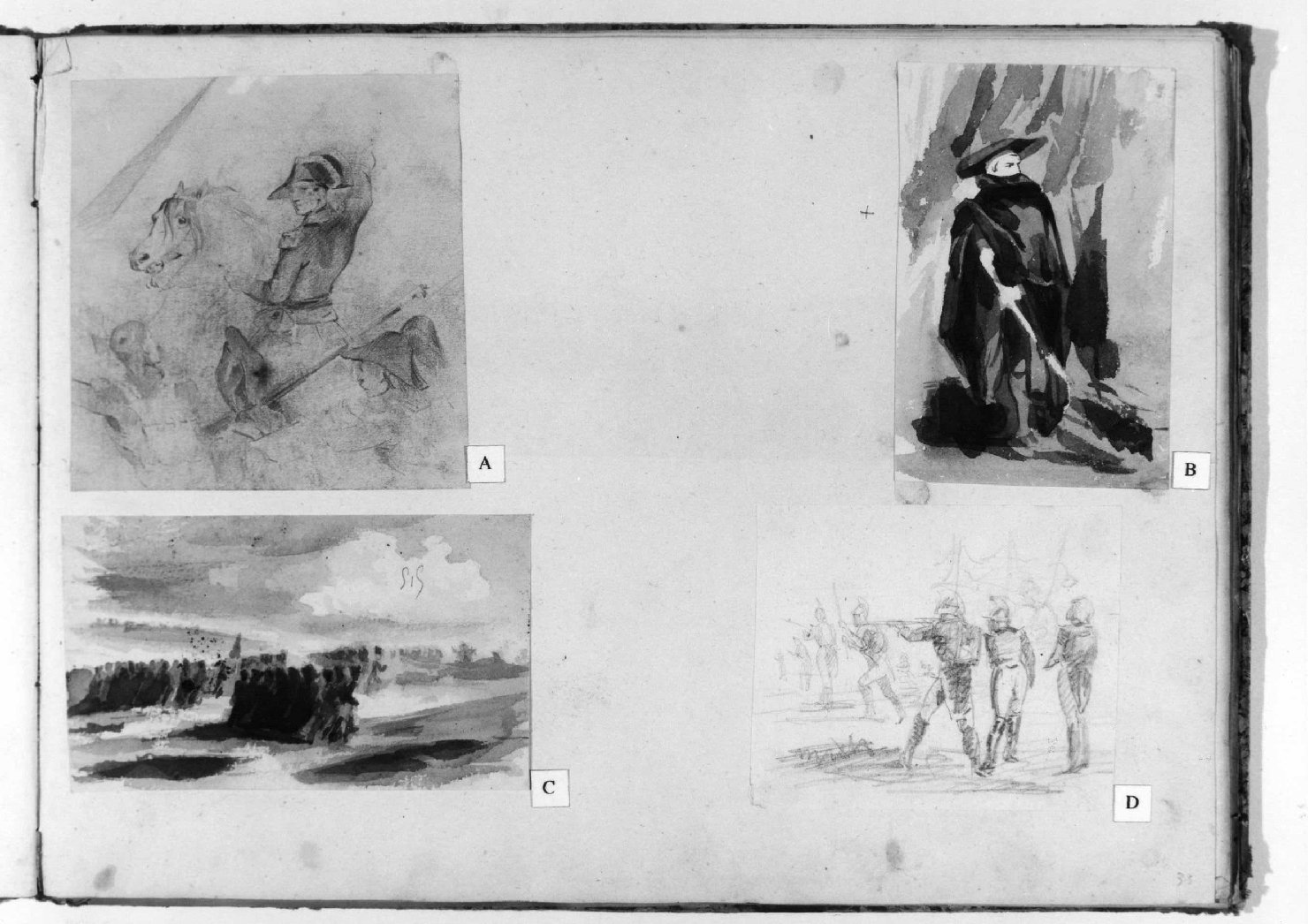 ufficiale napoleonico a cavallo (disegno, serie) di Recchia Angelo (metà sec. XIX)