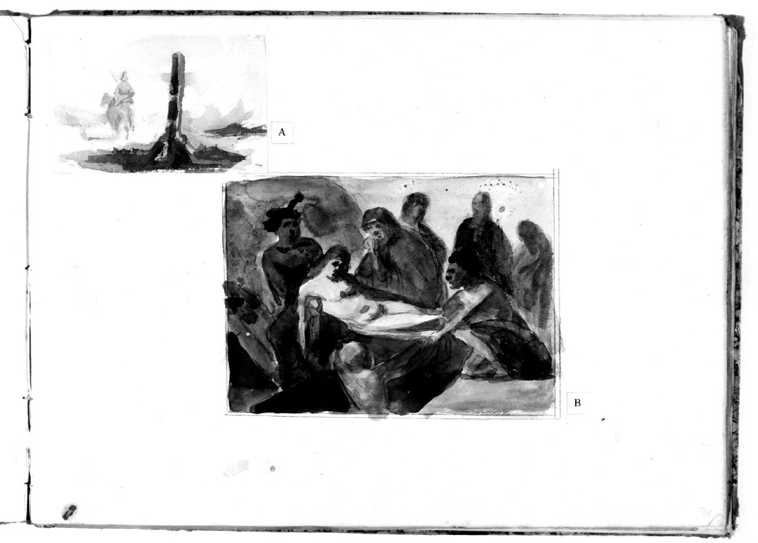 stazione XIV: Gesù deposto nel sepolcro (disegno, serie) di Recchia Angelo (metà sec. XIX)