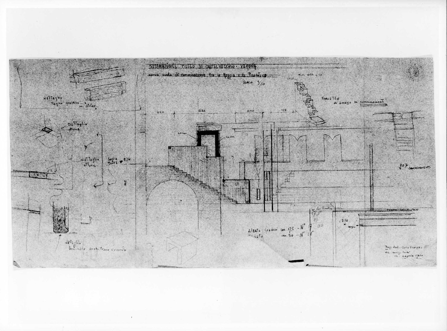 statua equestre di Cangrande I della Scala al Museo di Castelvecchio di Verona (disegno preparatorio) di Scarpa Carlo, Rudi Arrigo (sec. XX)