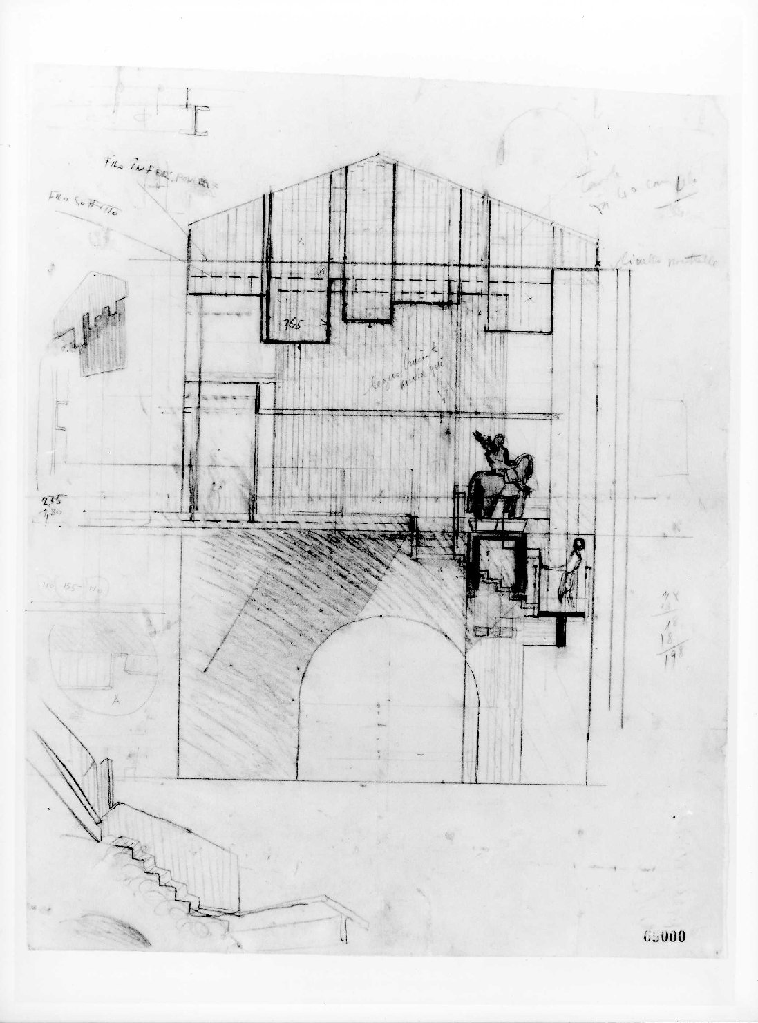 statua equestre di Cangrande I della Scala al Museo di Castelvecchio di Verona (disegno preparatorio) di Scarpa Carlo (sec. XX)
