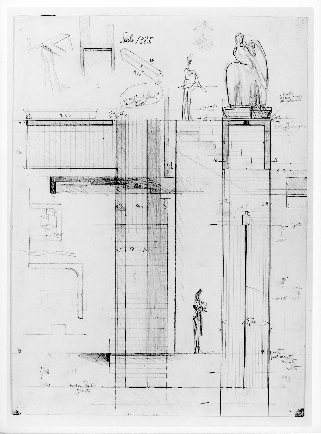 statua equestre di Cangrande I della Scala al Museo di Castelvecchio di Verona (disegno preparatorio) di Scarpa Carlo (sec. XX)