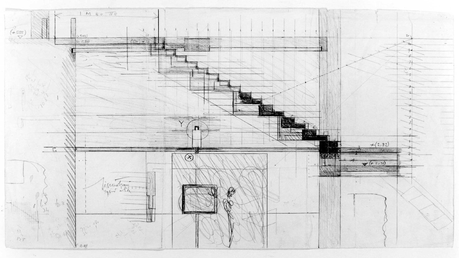 sala di entrata-uscita del Museo di Castelvecchio di Verona (disegno preparatorio) di Scarpa Carlo (sec. XX)