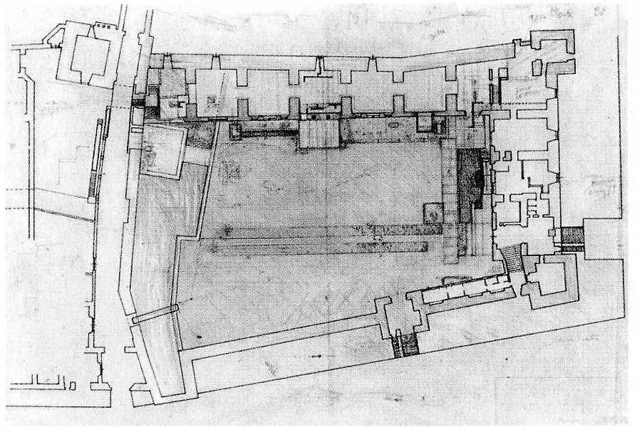 corte e giardino del Museo di Castelvecchio di Verona (disegno) di Scarpa Carlo, Rudella Angelo (sec. XX)