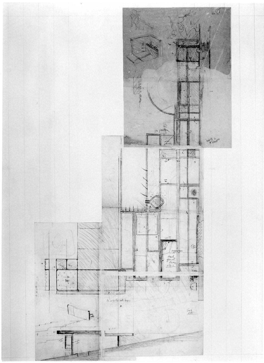 corte e giardino del Museo di Castelvecchio di Verona (disegno preparatorio) di Scarpa Carlo (sec. XX)