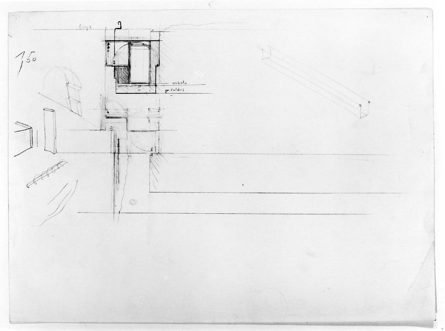 corte e giardino del Museo di Castelvecchio di Verona (disegno preparatorio) di Scarpa Carlo (sec. XX)