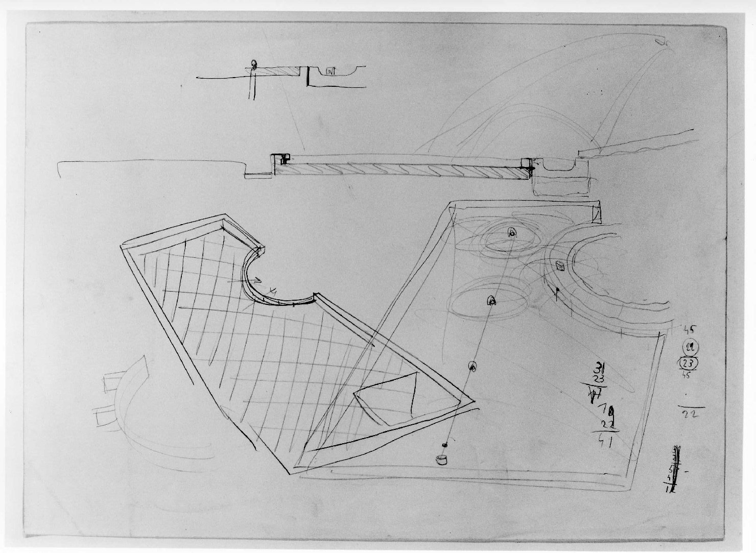 corte e giardino del Museo di Castelvecchio di Verona (disegno preparatorio) di Scarpa Carlo (sec. XX)