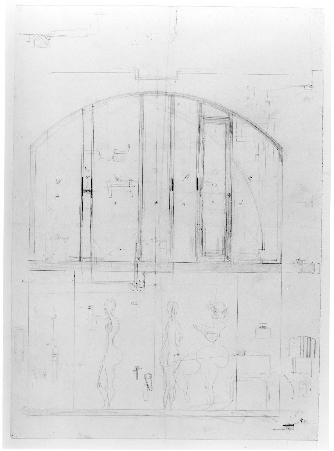 restauro dell'ala della Galleria del Museo di Castelvecchio di Verona (disegno preparatorio) di Scarpa Carlo (sec. XX)