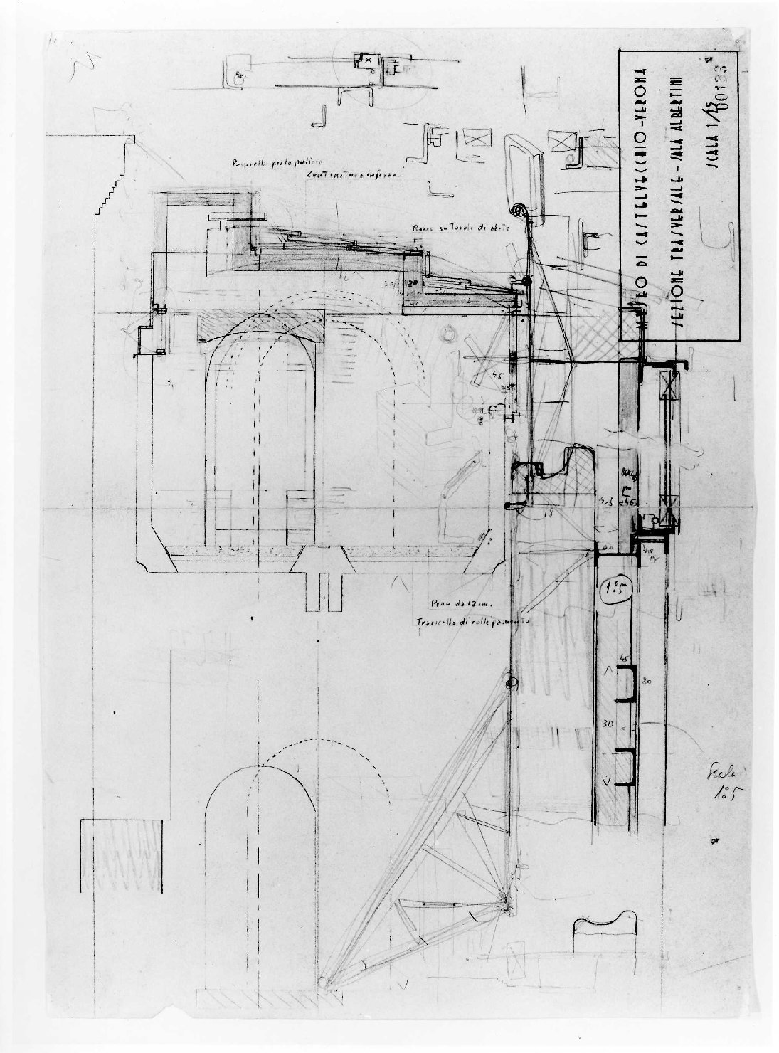 passaggio Reggia-Mastio del Museo di Castelvecchio di Verona (disegno) di Scarpa Carlo, Rudella Angelo (sec. XX)
