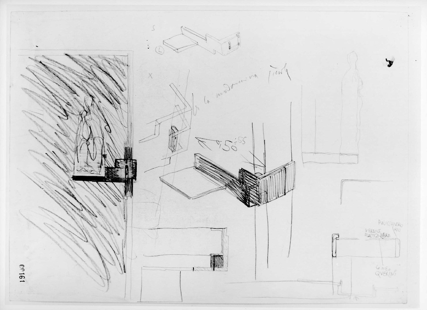 allestimento dell'ala della Galleria del Museo di Castelvecchio di Verona (disegno preparatorio) di Scarpa Carlo (sec. XX)