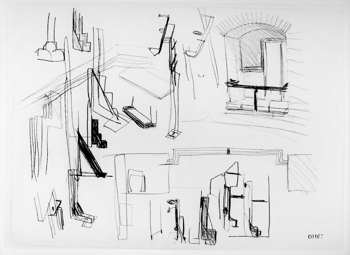 allestimento dell'ala della Galleria del Museo di Castelvecchio di Verona (disegno preparatorio) di Scarpa Carlo (sec. XX)