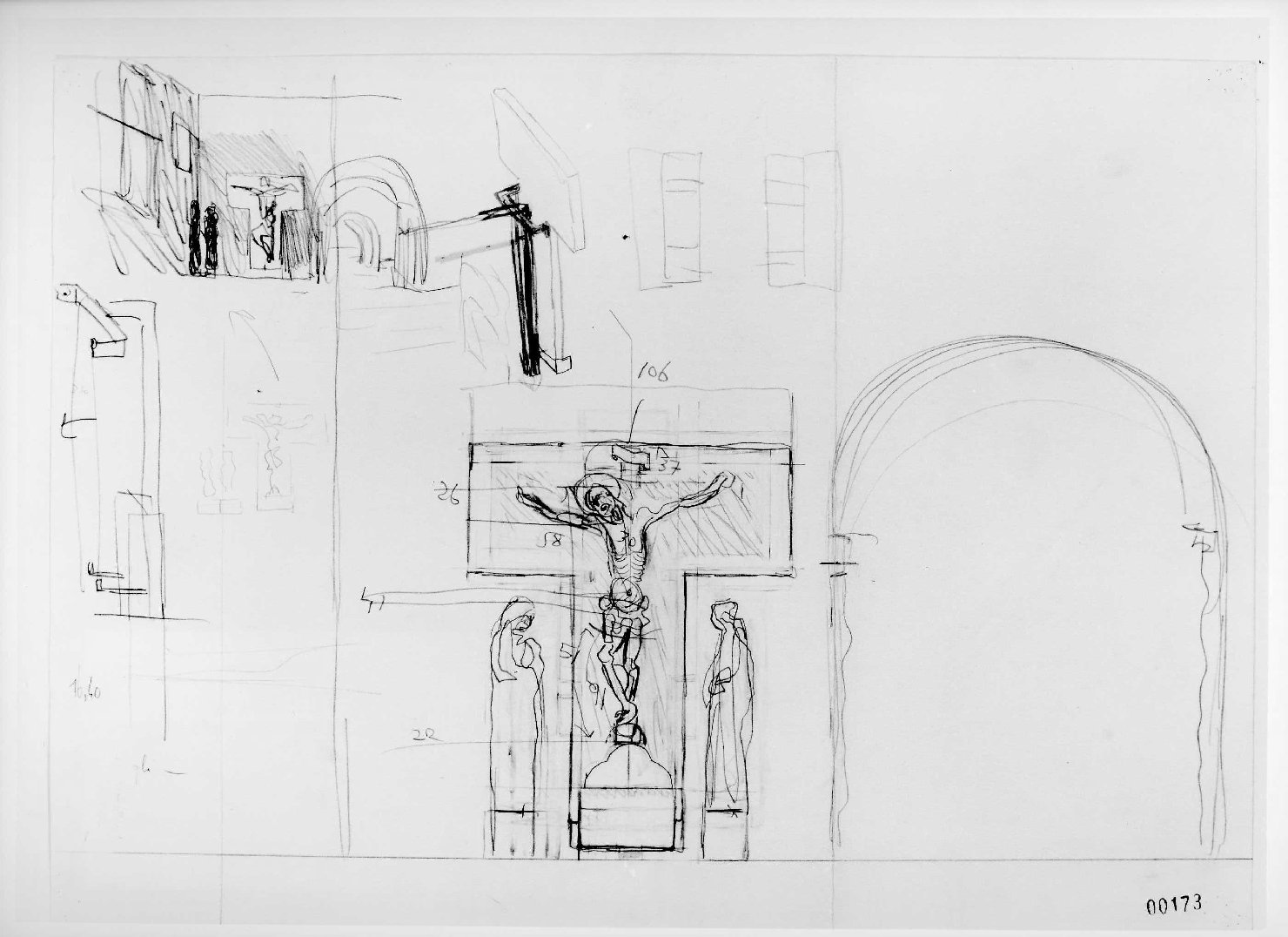 allestimento dell'ala della Galleria del Museo di Castelvecchio di Verona (disegno preparatorio) di Scarpa Carlo (sec. XX)