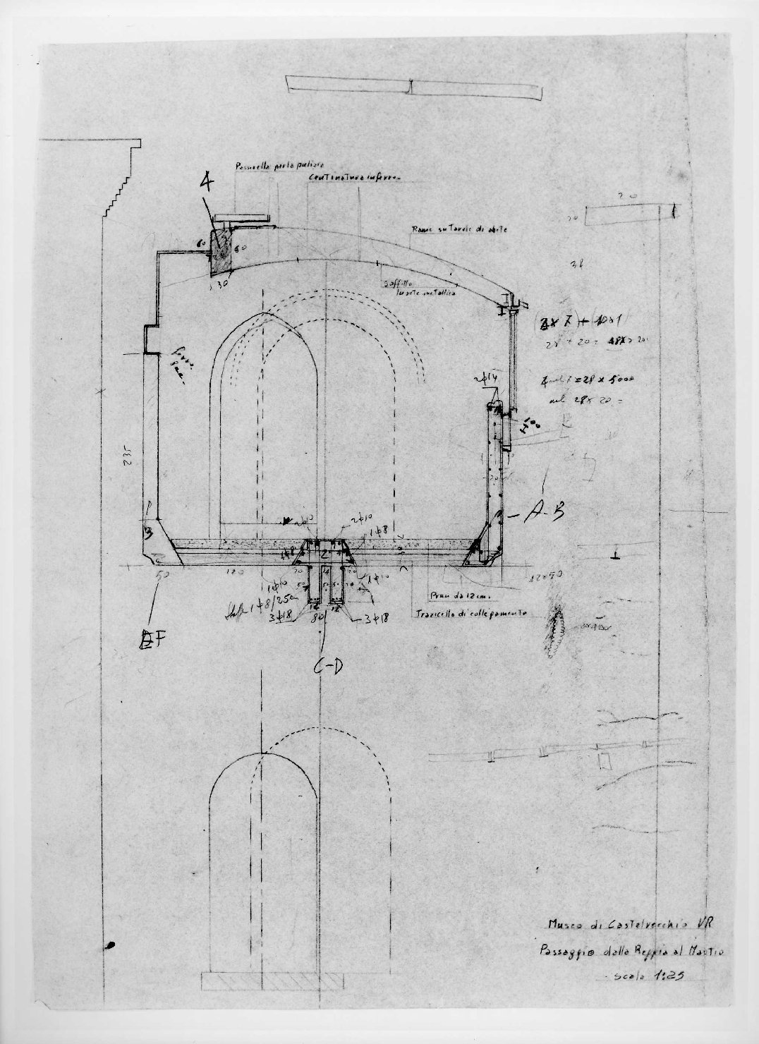 passaggio Reggia-Mastio del Museo di Castelvecchio di Verona (disegno) di Scarpa Carlo, Rudella Angelo (sec. XX)