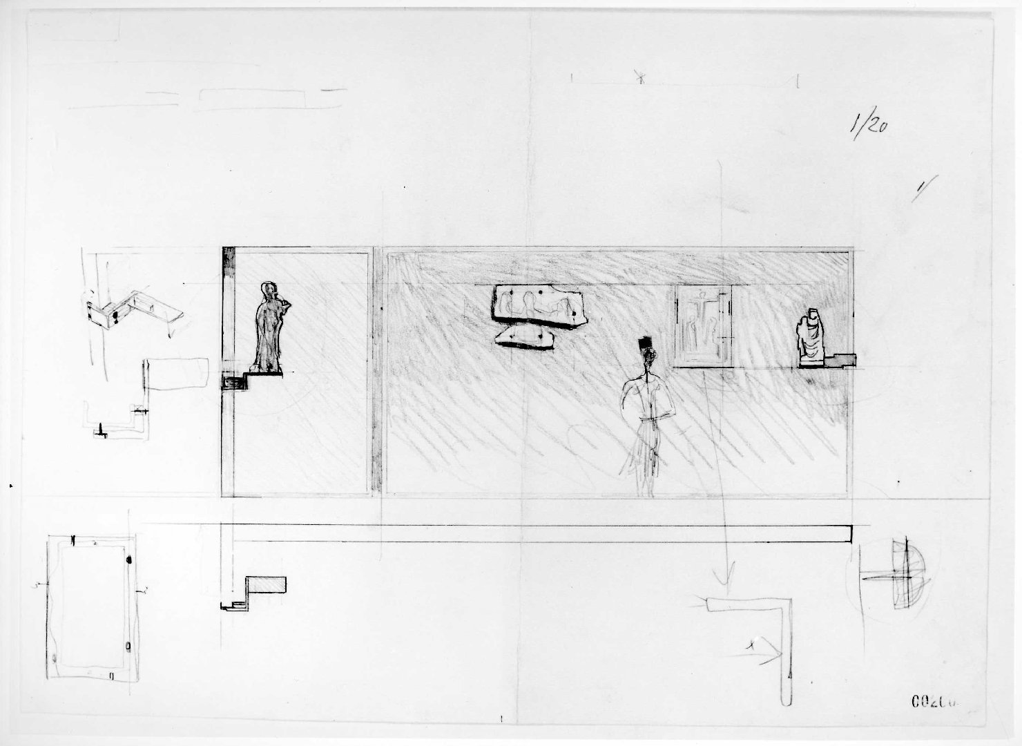 allestimento dell'ala della Galleria del Museo di Castelvecchio di Verona (disegno) di Scarpa Carlo (sec. XX)