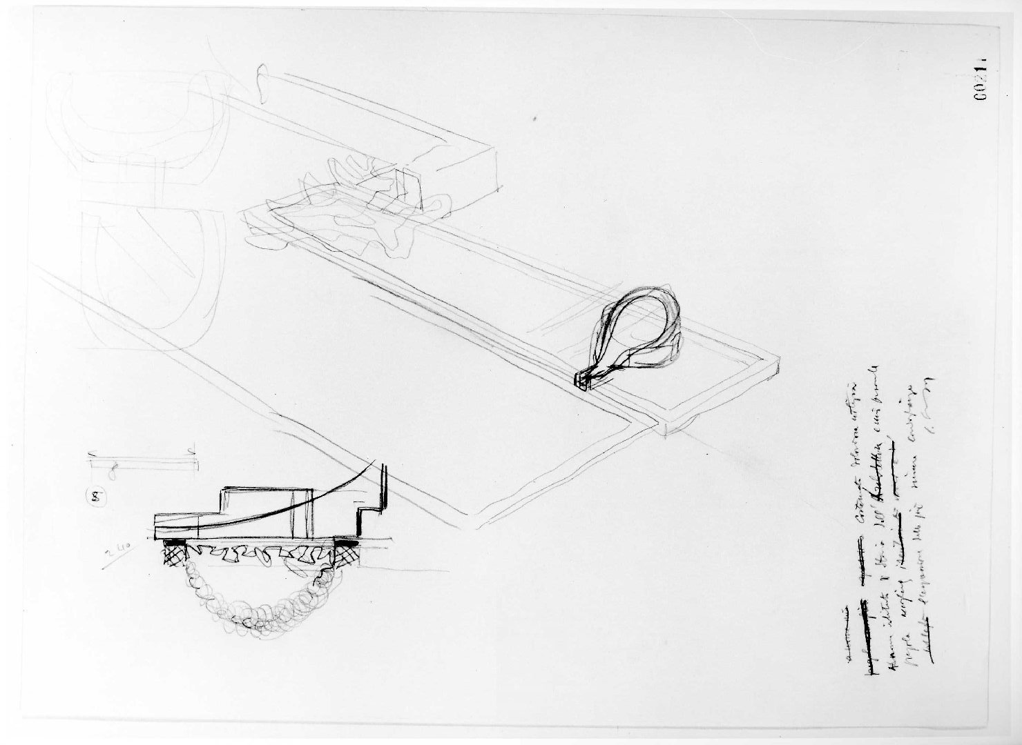 corte e giardino del Museo di Castelvecchio di Verona (disegno preparatorio) di Scarpa Carlo (sec. XX)
