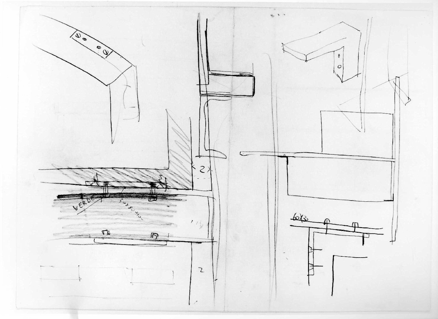 porta del Morbio, mastio e ala della Reggia del Museo di Castelvecchio di Verona (disegno preparatorio) di Scarpa Carlo (sec. XX)