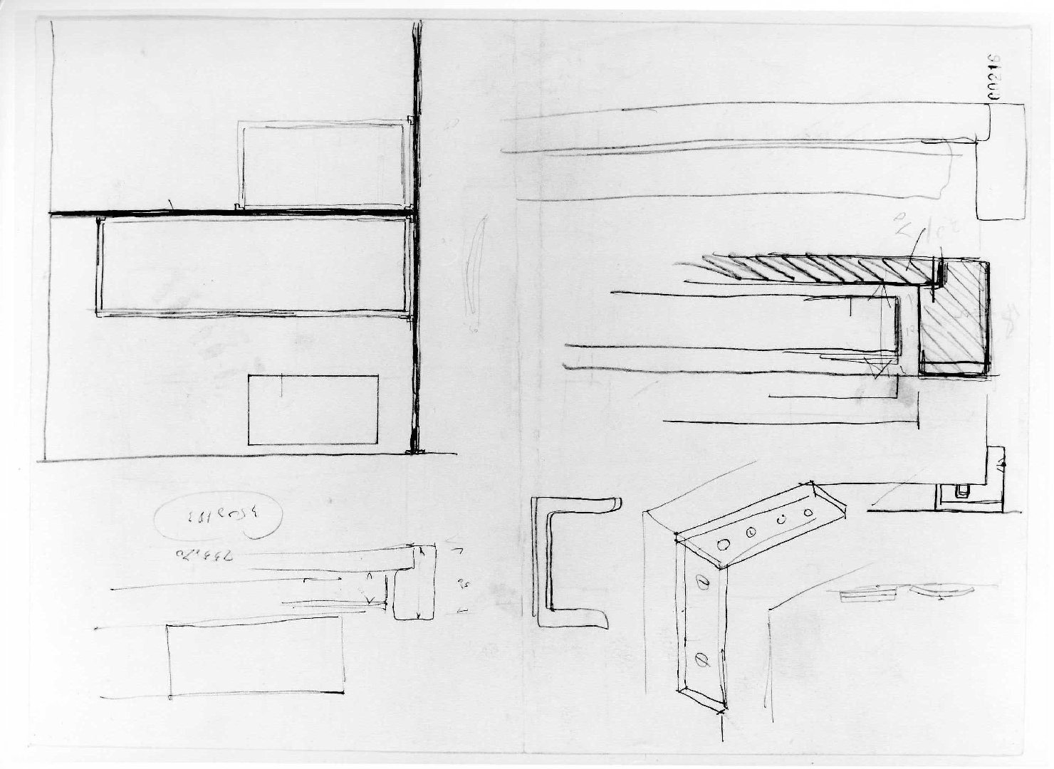 porta del Morbio, mastio e ala della Reggia del Museo di Castelvecchio di Verona (disegno preparatorio) di Scarpa Carlo (sec. XX)