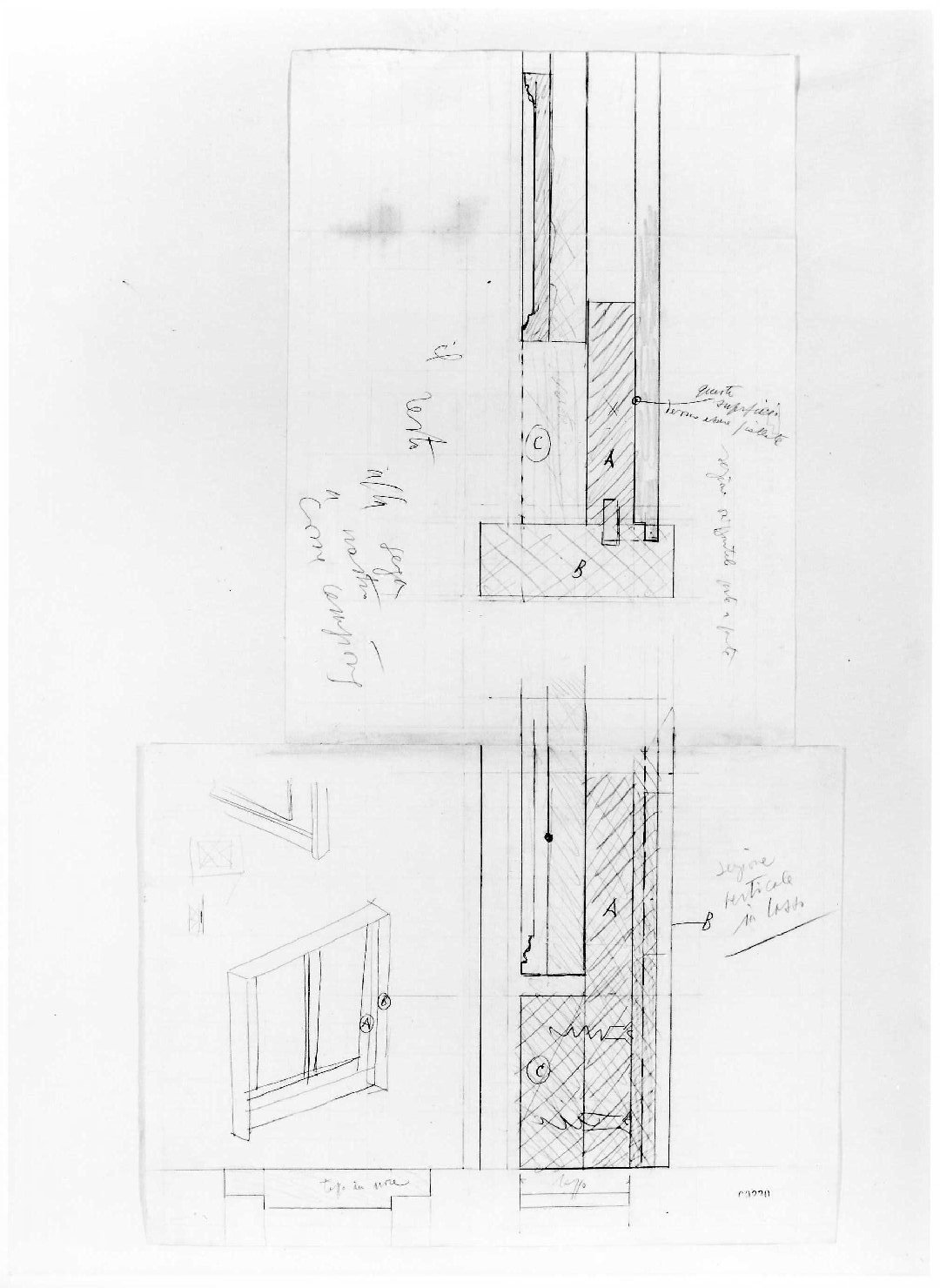 porta del Morbio, mastio e ala della Reggia del Museo di Castelvecchio di Verona (disegno) di Scarpa Carlo (sec. XX)