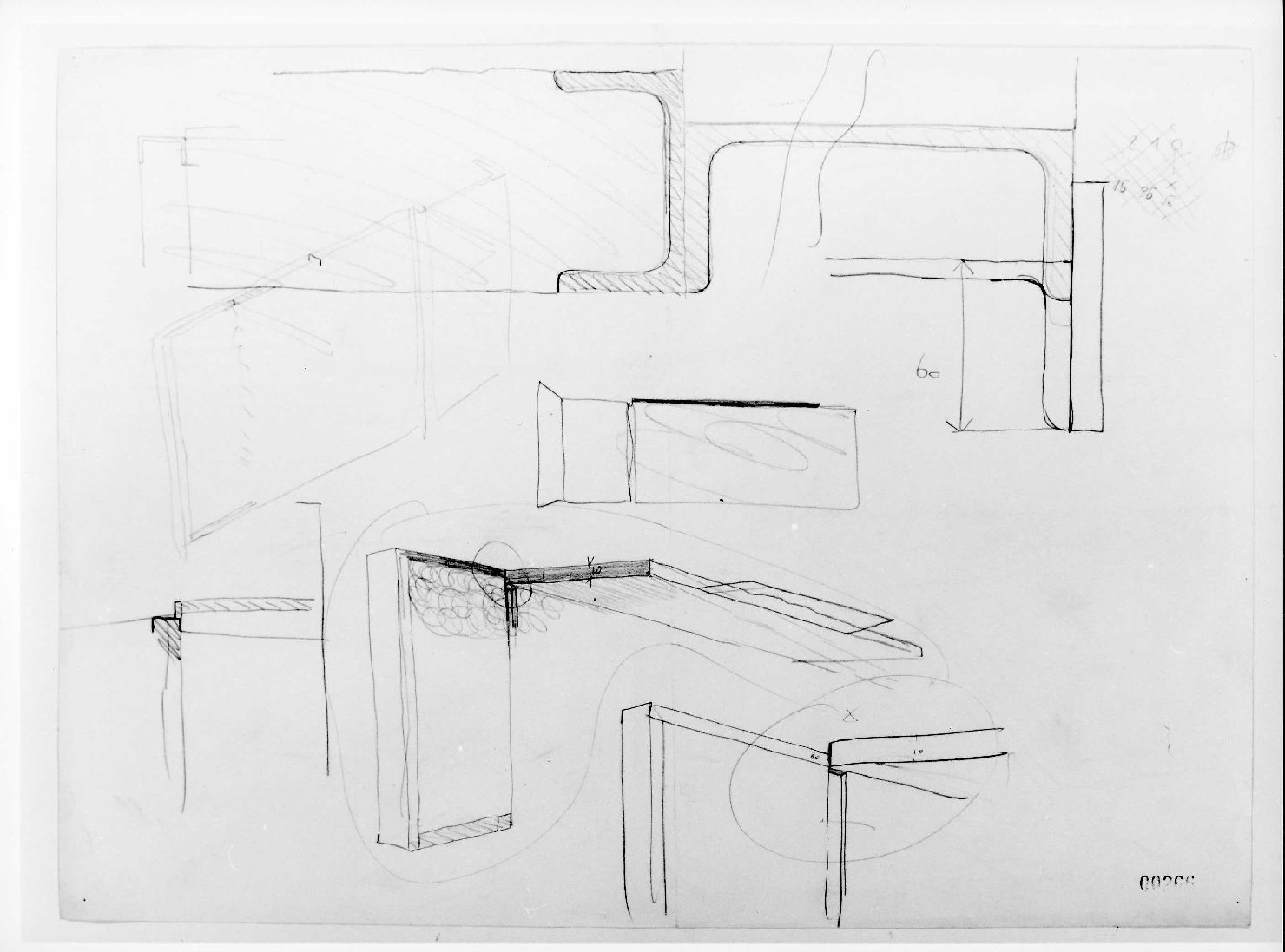 allestimento dell'ala della Galleria del Museo di Castelvecchio di Verona (disegno preparatorio) di Scarpa Carlo (sec. XX)