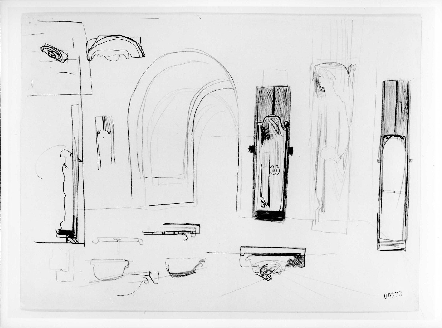 allestimento provvisorio dell'ala della Galleria del Museo di Castelvecchio di Verona (disegno) di Scarpa Carlo (sec. XX)