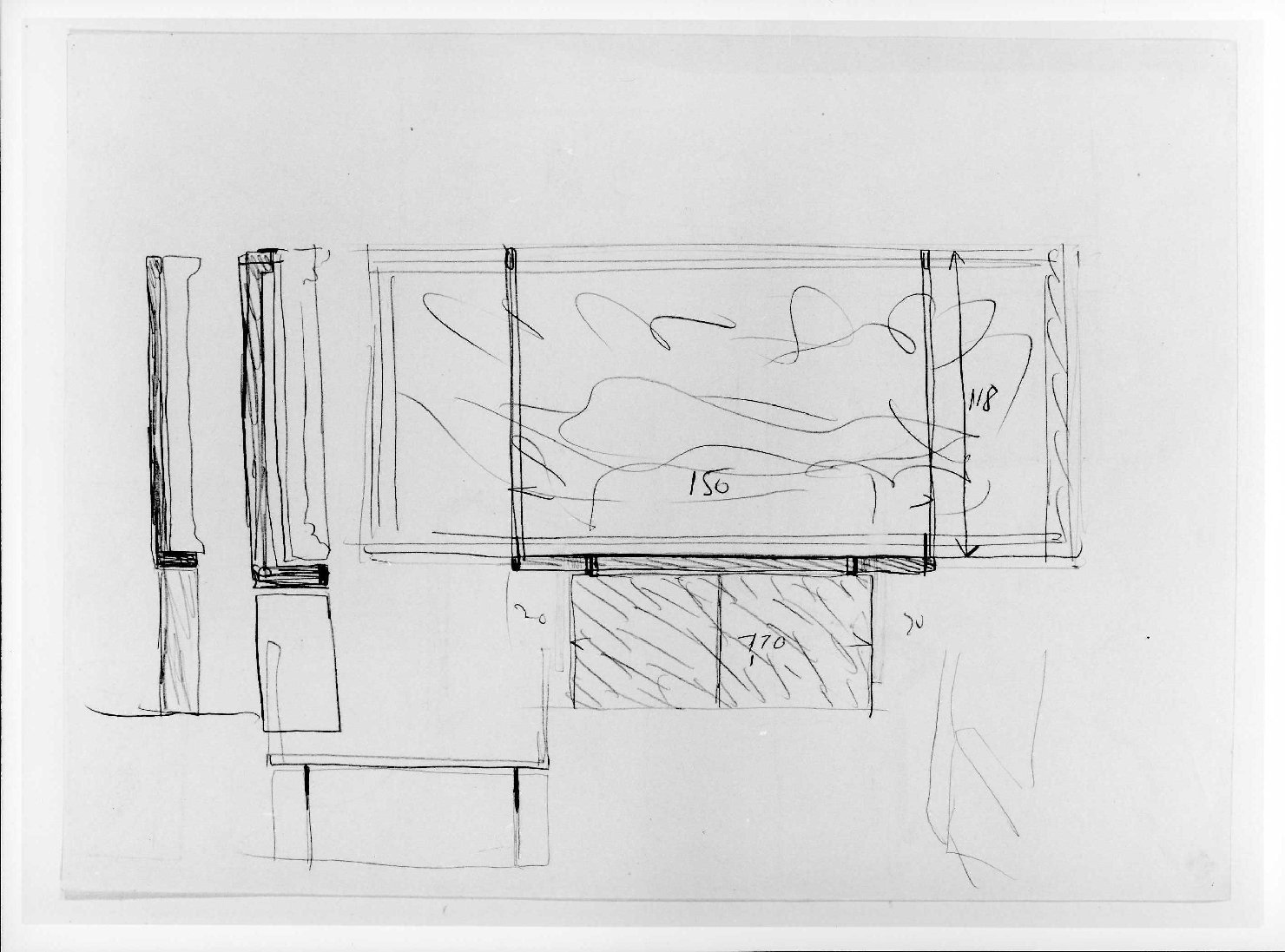 porta del Morbio, mastio e ala della Reggia del Museo di Castelvecchio di Verona (disegno preparatorio) di Scarpa Carlo (sec. XX)