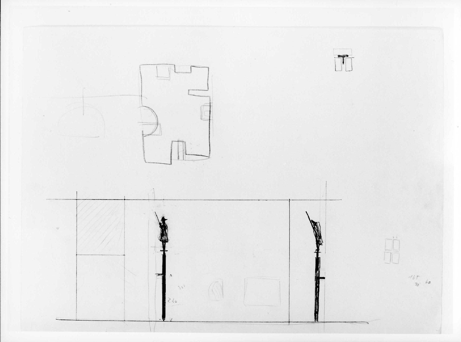 allestimento provvisorio dell'ala della Galleria del Museo di Castelvecchio di Verona (disegno preparatorio) di Scarpa Carlo (sec. XX)