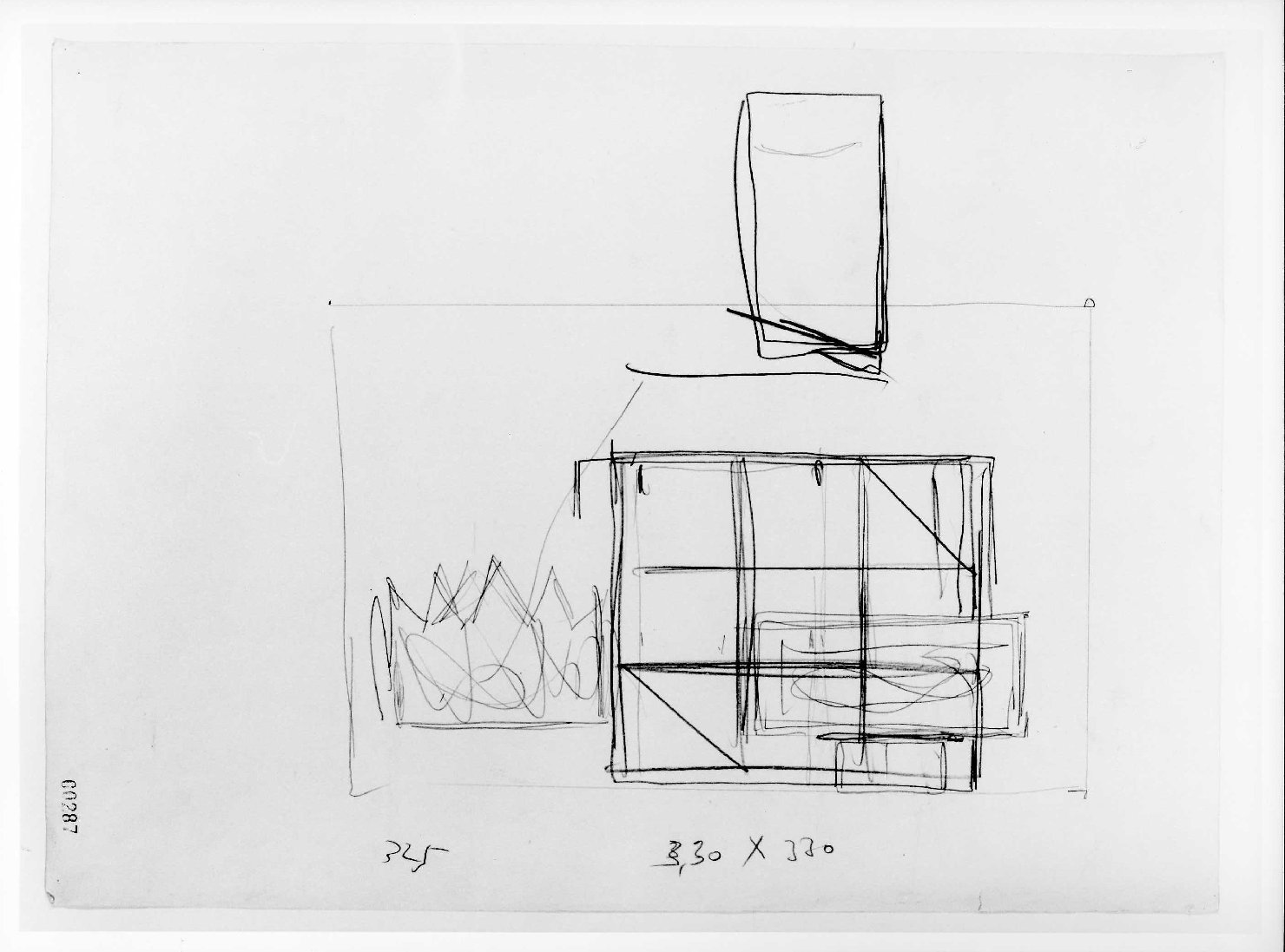 porta del Morbio, mastio e ala della Reggia del Museo di Castelvecchio di Verona (disegno preparatorio) di Scarpa Carlo (sec. XX)